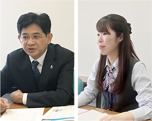 事務部事務課 課長 加藤様(左)、副主事 森嶋様(右)